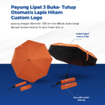 Payung Lipat 3 Otomatis Lapis Hitam Custom Logo: Elegan, Praktis, dan Siap Digunakan Kapan Saja