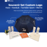 Souvenir Set (Kaos + Handuk + Tumbler Sport + Memo) Custom Logo: Paket Lengkap untuk Branding Premium