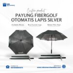 Payung Fibergolf Otomatis Lapis Silver Custom Logo – Payung Golf Premium untuk Souvenir Perusahaan