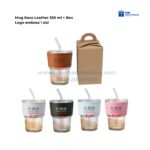 Mug Kaca Leather 350 ml + Box Logo Emboss 1 Sisi