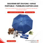 Souvenir Set (Payung + Kipas Portable + Tumbler) Custom Logo: Paket Merchandise Premium untuk Promosi Bisnis