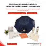 Souvenir Set (Kaos + Handuk + Tumbler Sport + Memo) Custom Logo: Paket Merchandise Premium untuk Branding Perusahaan