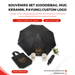 Souvenir Set (Goodie Bag, Mug Keramik, Payung) Custom Logo: Paket Merchandise Premium untuk Branding Bisnis