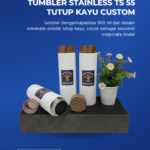 Tumbler Stainless TS 55 Tutup Kayu Custom: Merchandise Premium dengan Sentuhan Elegan